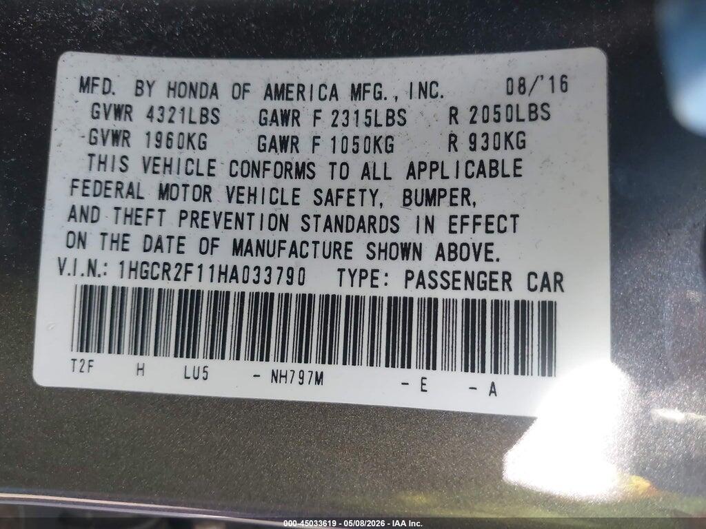 1HGCR2F11HA033790 2017 HONDA ACCORD photo no. 9