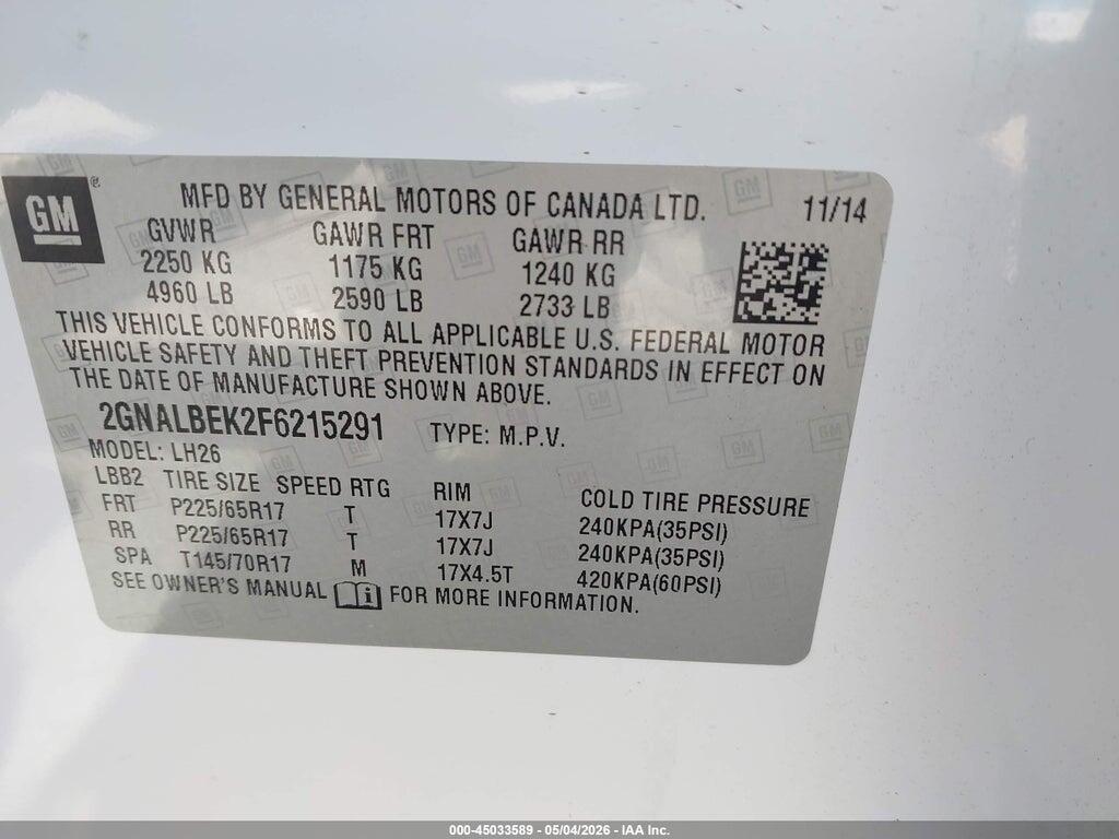 2GNALBEK2F6215291 2015 CHEVROLET EQUINOX photo no. 9