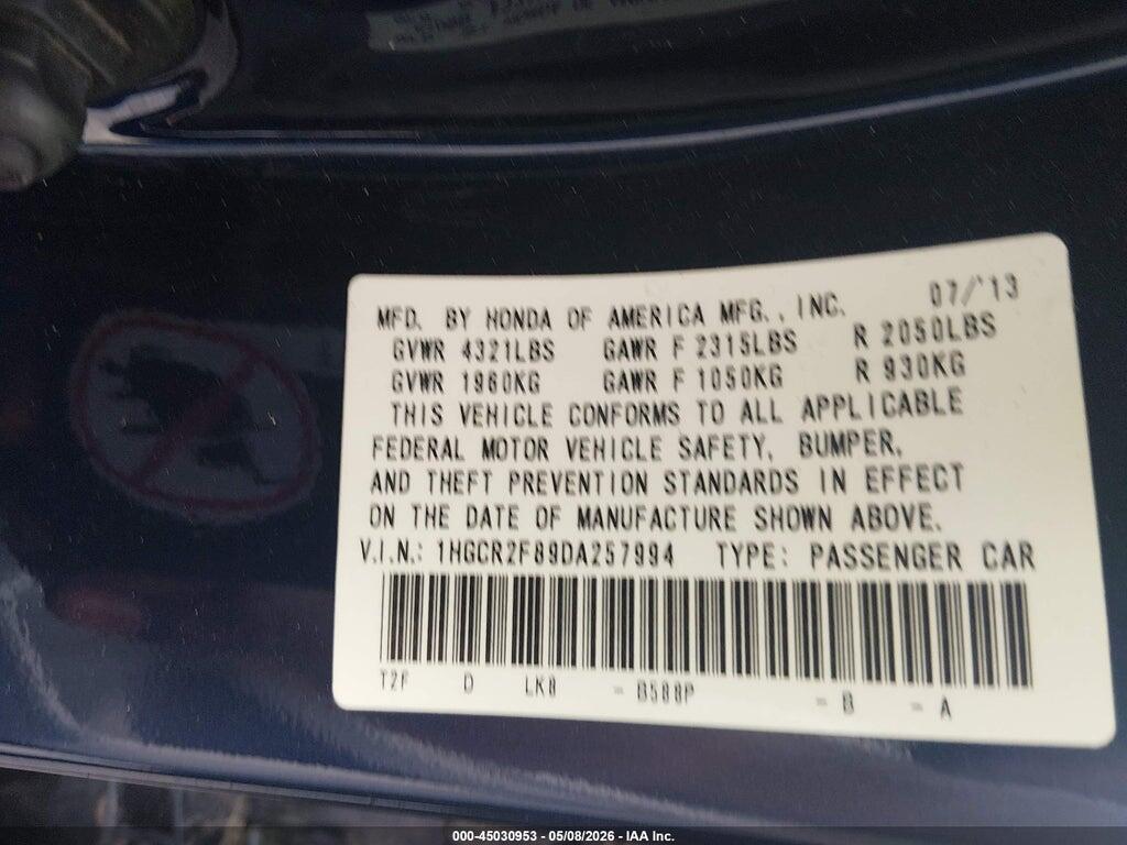 1HGCR2F89DA257994 2013 HONDA ACCORD photo no. 9