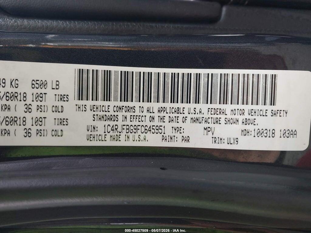 1C4RJFBG9FC645951 2015 JEEP GRAND CHEROKEE photo no. 9