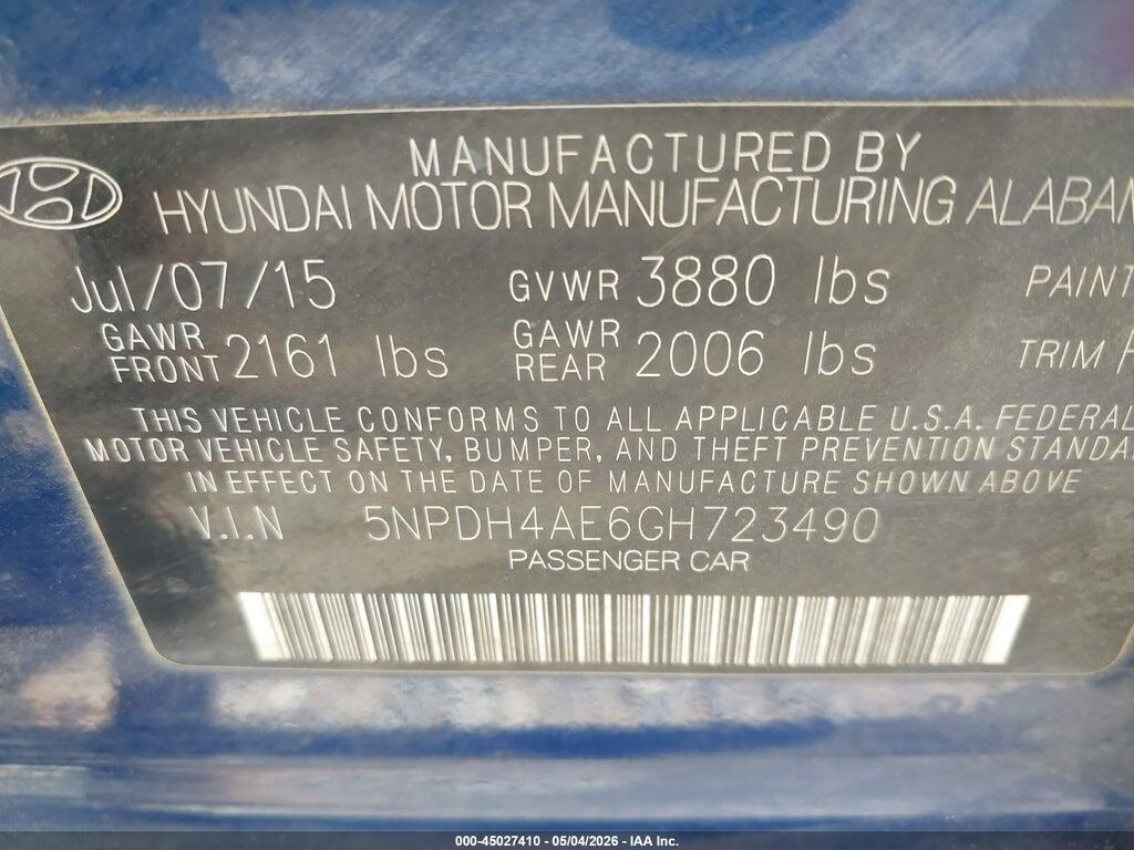 5NPDH4AE6GH723490 2016 HYUNDAI ELANTRA photo no. 9