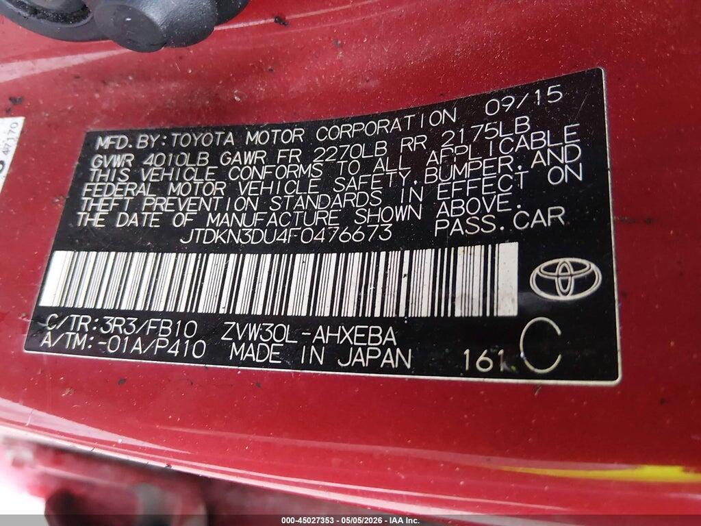 JTDKN3DU4F0476673 2015 TOYOTA PRIUS photo no. 9