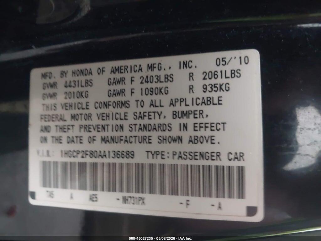 1HGCP2F80AA136689 2010 HONDA ACCORD photo no. 9
