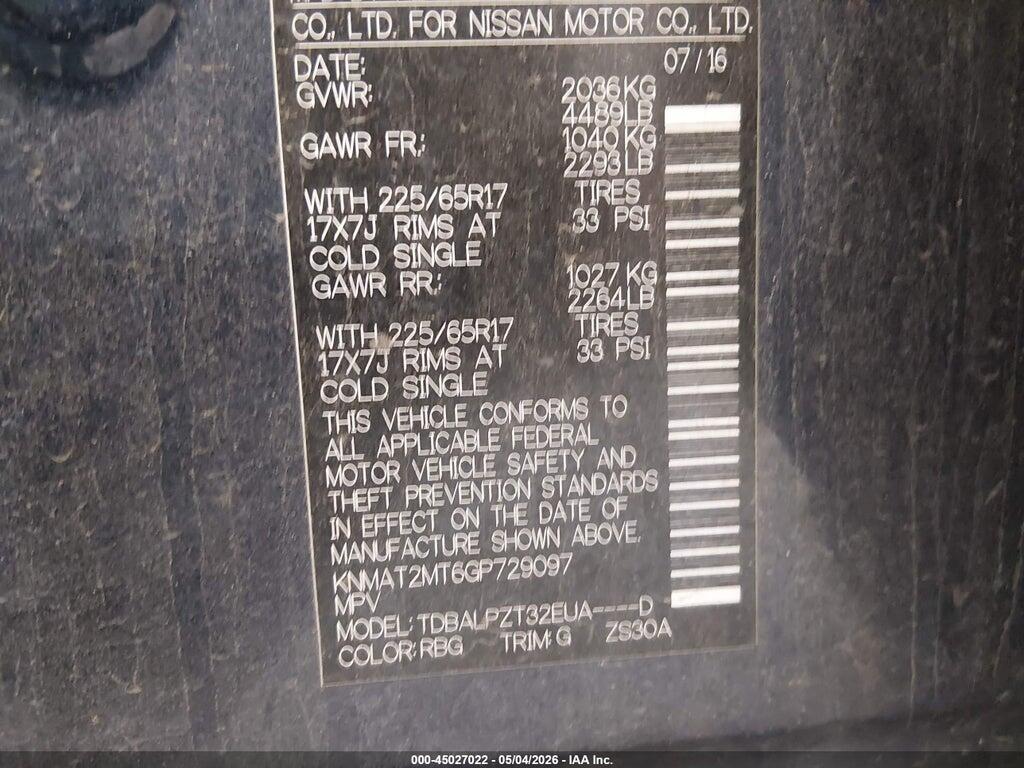 KNMAT2MT6GP729097 2016 NISSAN ROGUE photo no. 9