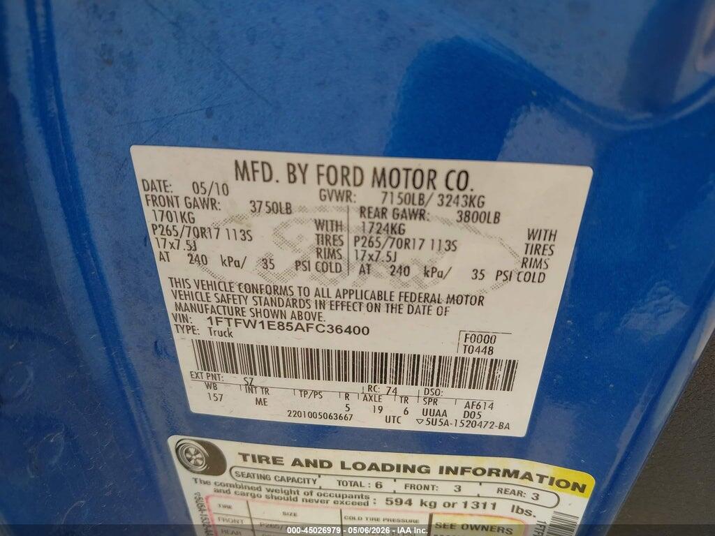 1FTFW1E85AFC36400 2010 FORD F-150 photo no. 9