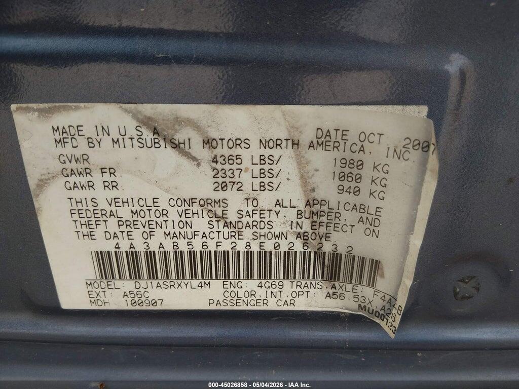 4A3AB56F28E026232 2008 MITSUBISHI GALANT photo no. 9