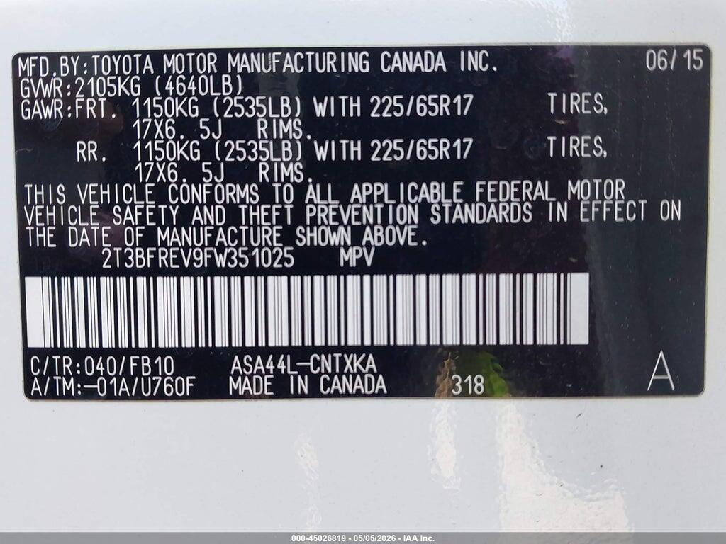 2T3BFREV9FW351025 2015 TOYOTA RAV4 photo no. 9