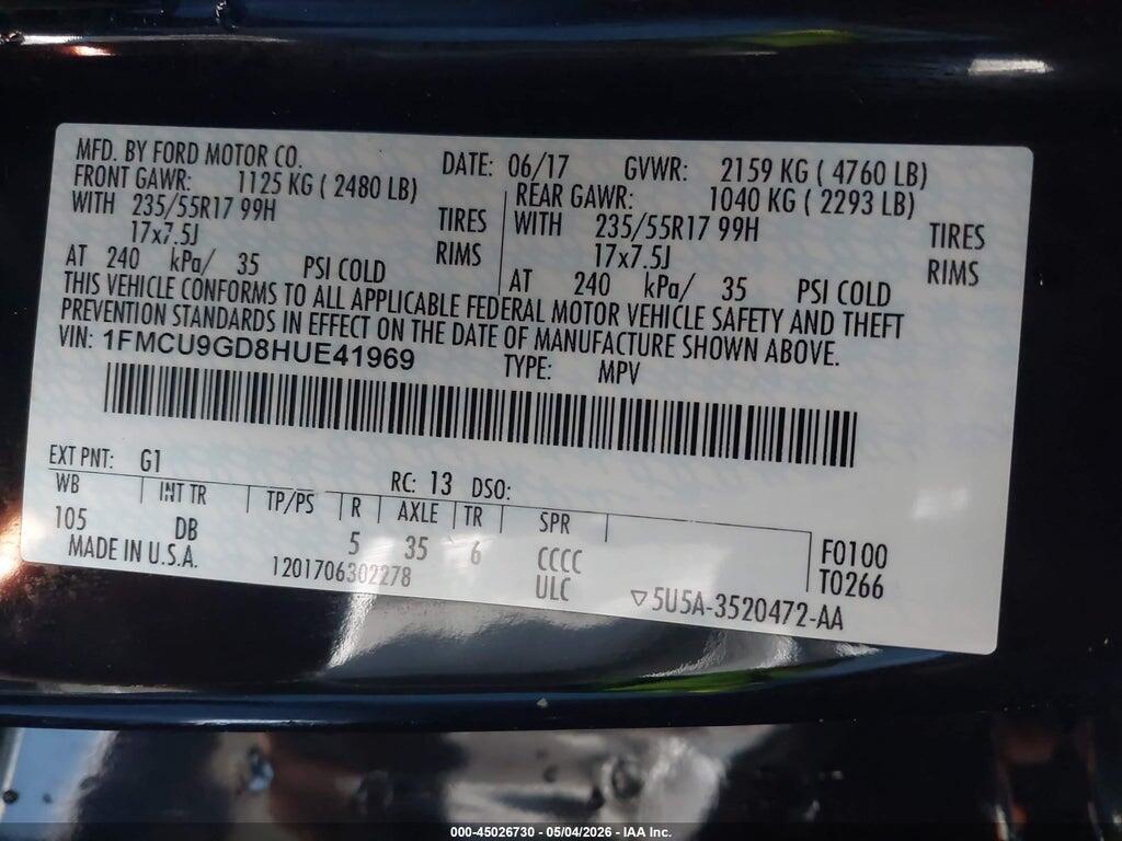 1FMCU9GD8HUE41969 2017 FORD ESCAPE photo no. 9