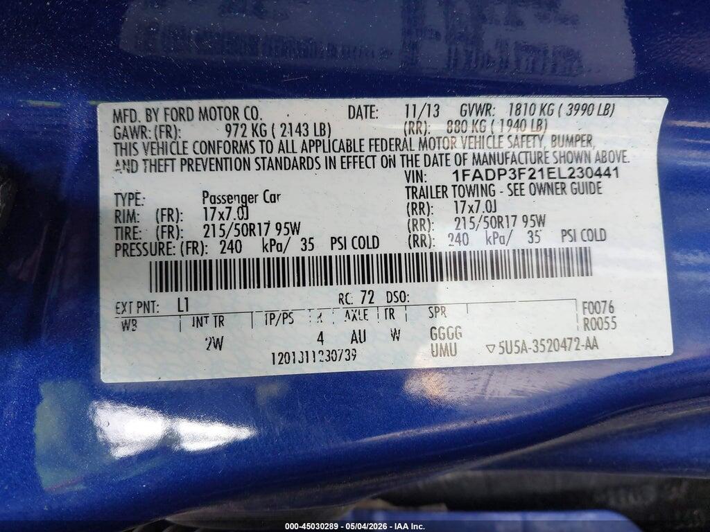 1FADP3F21EL230441 2014 FORD FOCUS photo no. 9