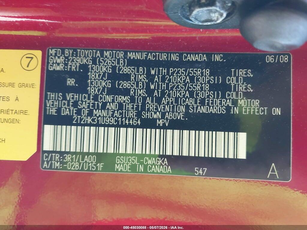 2T2HK31U99C114464 2009 LEXUS RX 350 photo no. 9