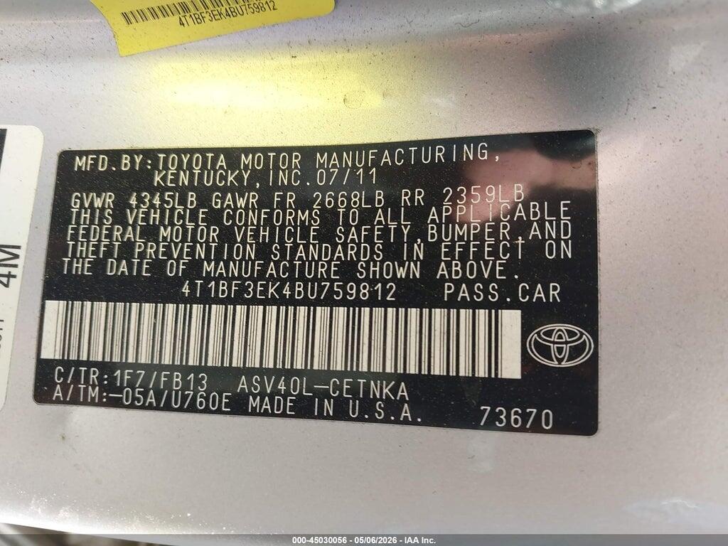 4T1BF3EK4BU759812 2011 TOYOTA CAMRY photo no. 9