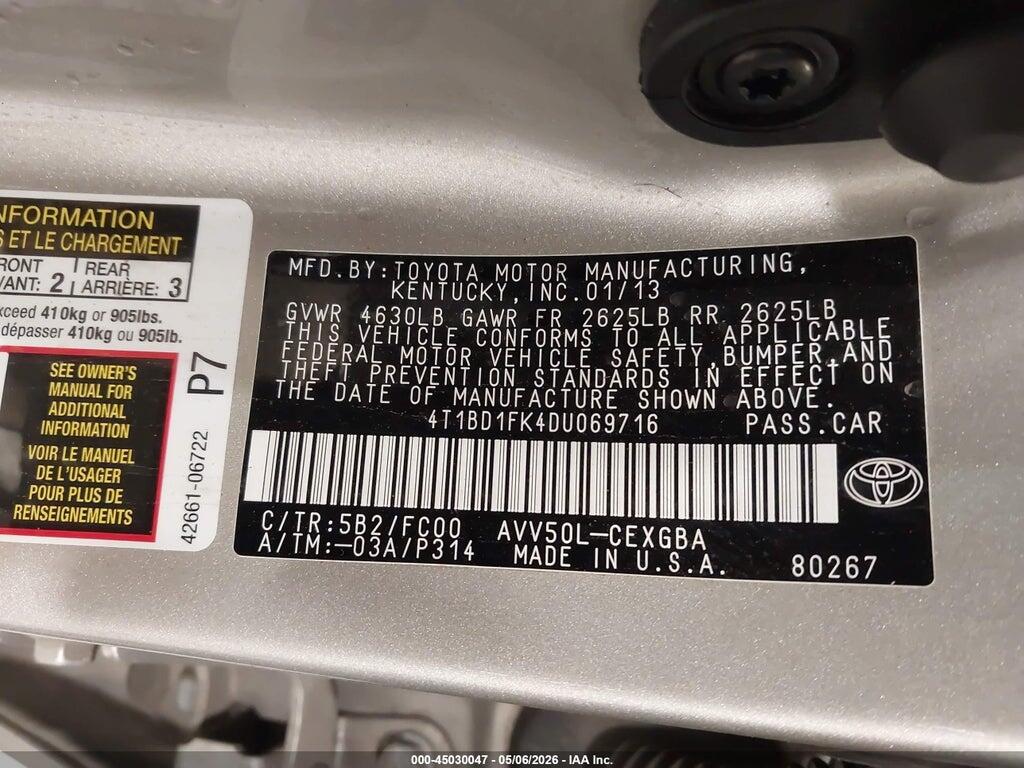 4T1BD1FK4DU069716 2013 TOYOTA CAMRY HYBRID photo no. 9