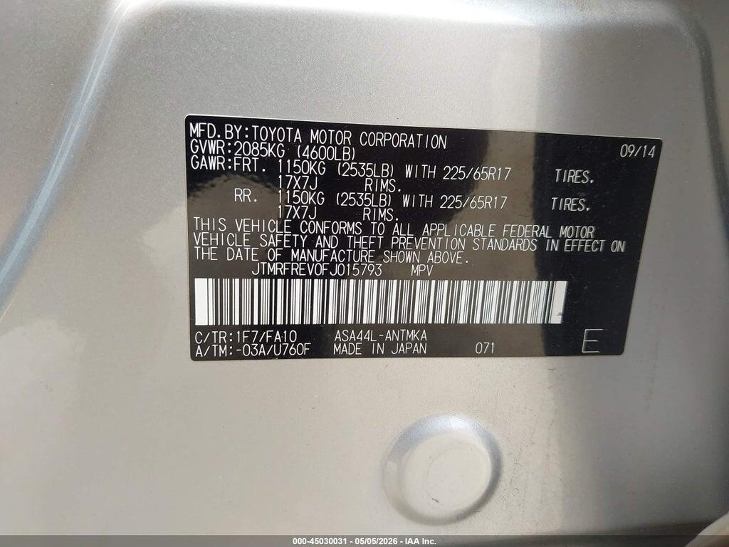 JTMRFREV0FJ015793 2015 TOYOTA RAV4 photo no. 9