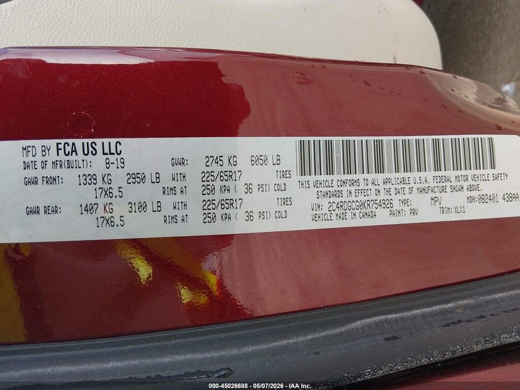 2C4RDGCG0KR754926 2019 DODGE GRAND CARAVAN photo no. 9