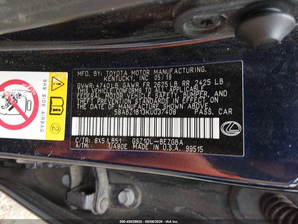 58ABZ1B13KU037408 2019 LEXUS ES 350 photo no. 9