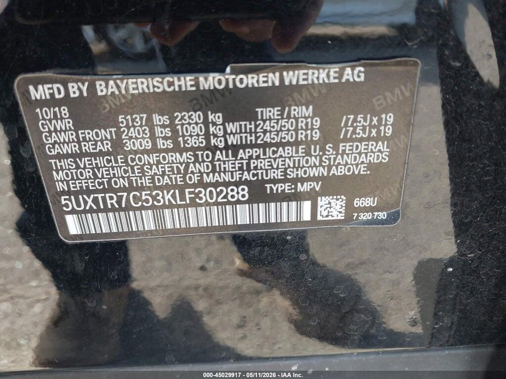 5UXTR7C53KLF30288 2019 BMW X3 photo no. 9