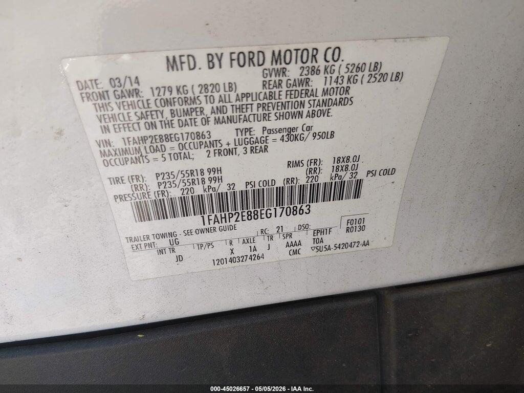 1FAHP2E88EG170863 2014 FORD TAURUS photo no. 9