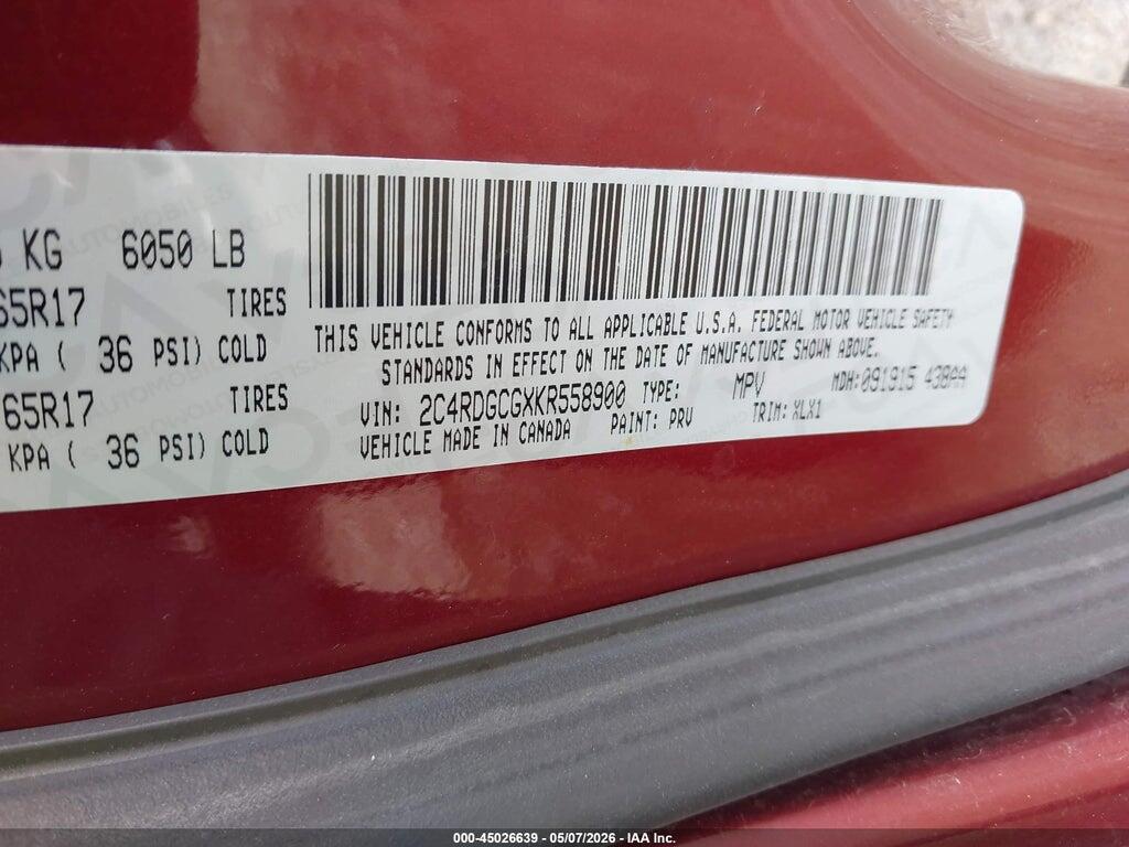 2C4RDGCGXKR558900 2019 DODGE GRAND CARAVAN photo no. 9