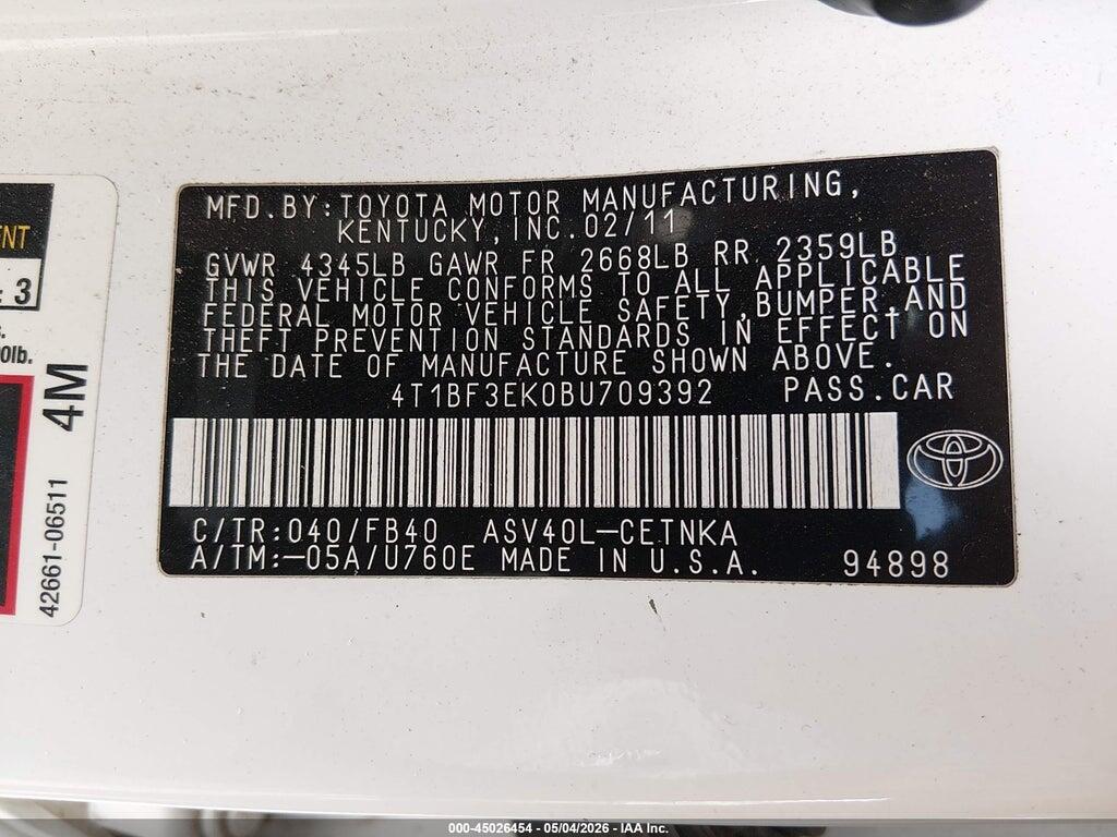 4T1BF3EK0BU709392 2011 TOYOTA CAMRY photo no. 9