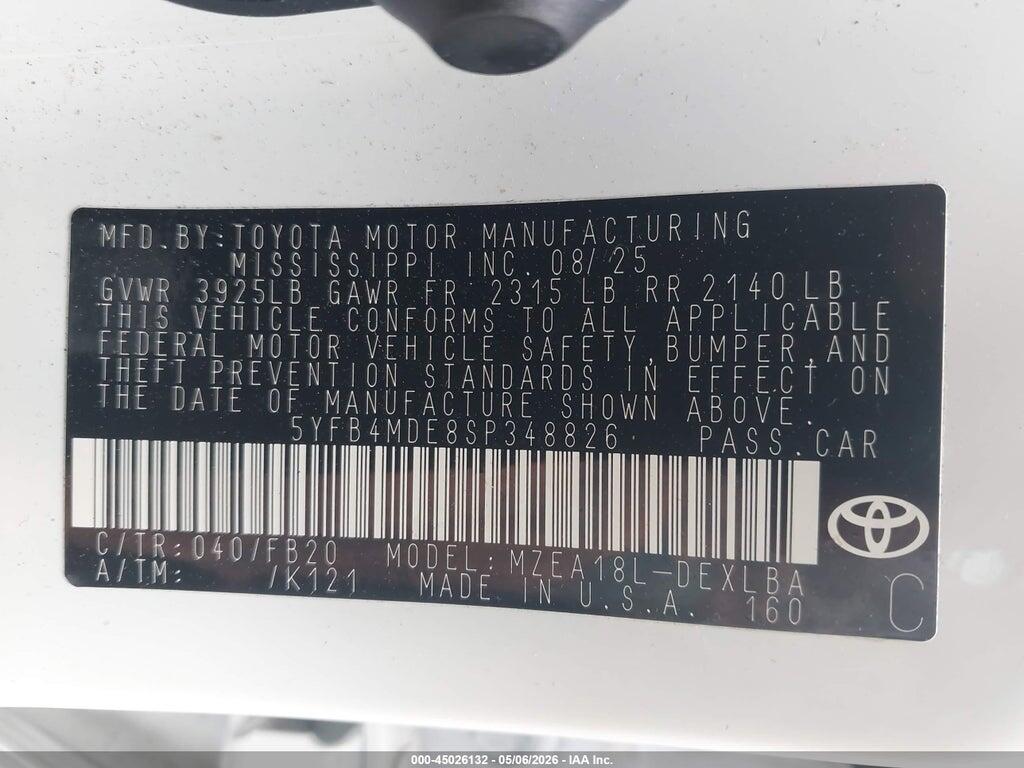 5YFB4MDE8SP348826 2025 TOYOTA COROLLA photo no. 9
