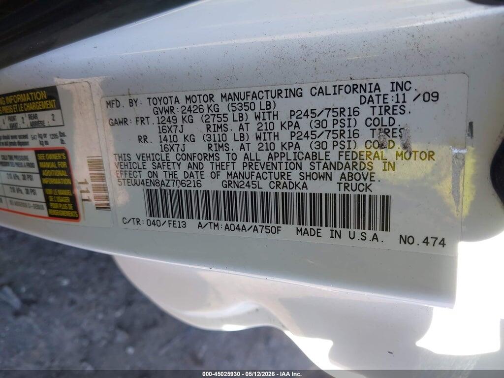 5TEUU4EN8AZ706216 2010 TOYOTA TACOMA photo no. 9