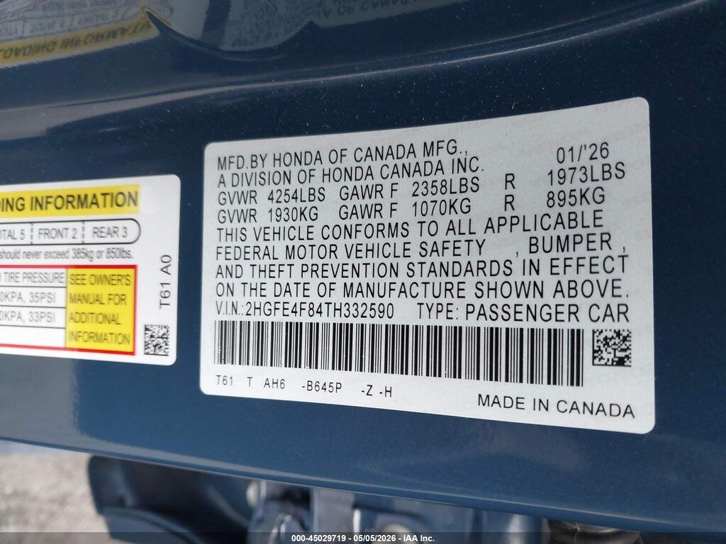 2HGFE4F84TH332590 2026 HONDA CIVIC HYBRID photo no. 9