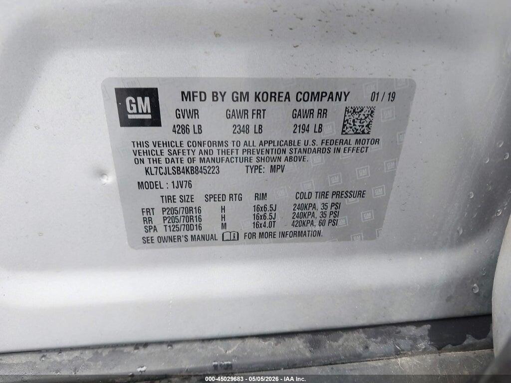 KL7CJLSB4KB845223 2019 CHEVROLET TRAX photo no. 9