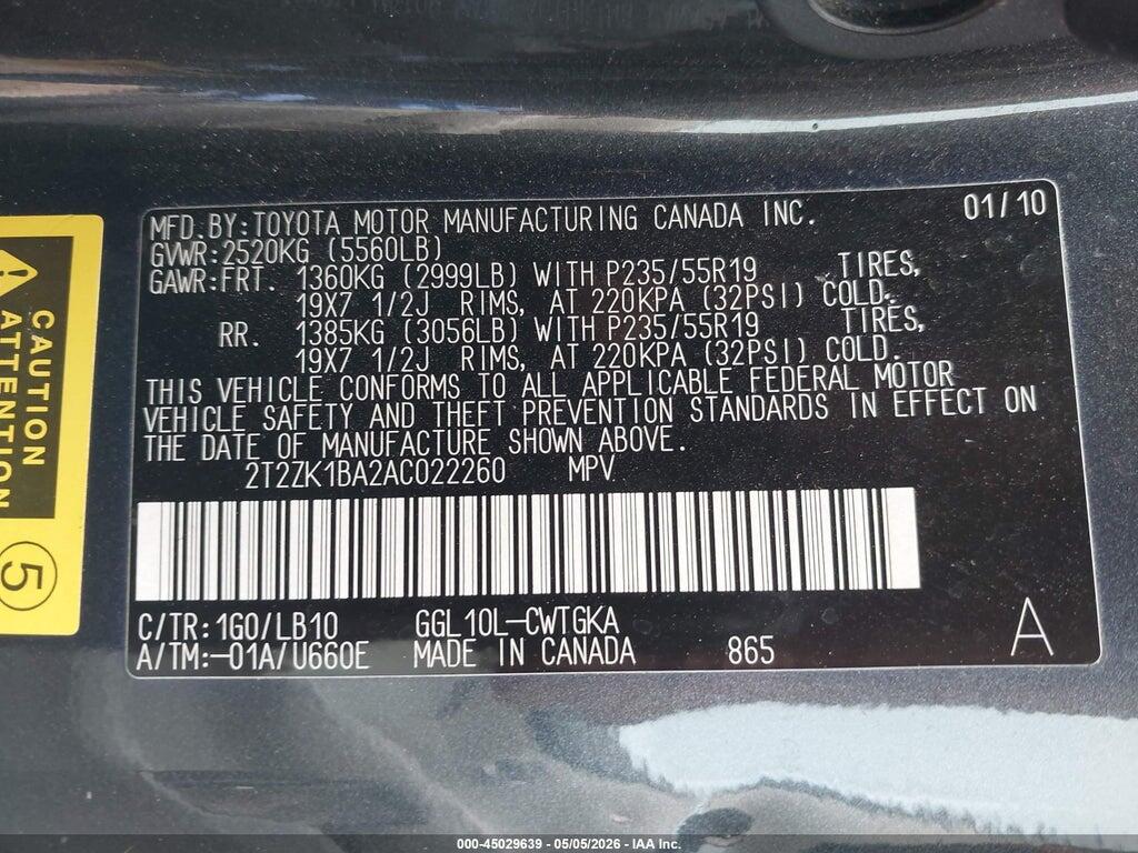 2T2ZK1BA2AC022260 2010 LEXUS RX 350 photo no. 9