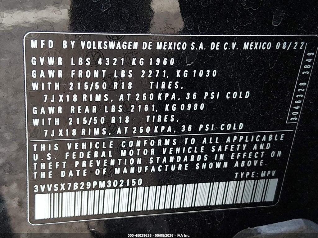3VVSX7B29PM302150 2023 VOLKSWAGEN TAOS photo no. 9