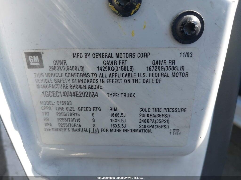 1GCEC14V44E202034 2004 CHEVROLET SILVERADO 1500 photo no. 9