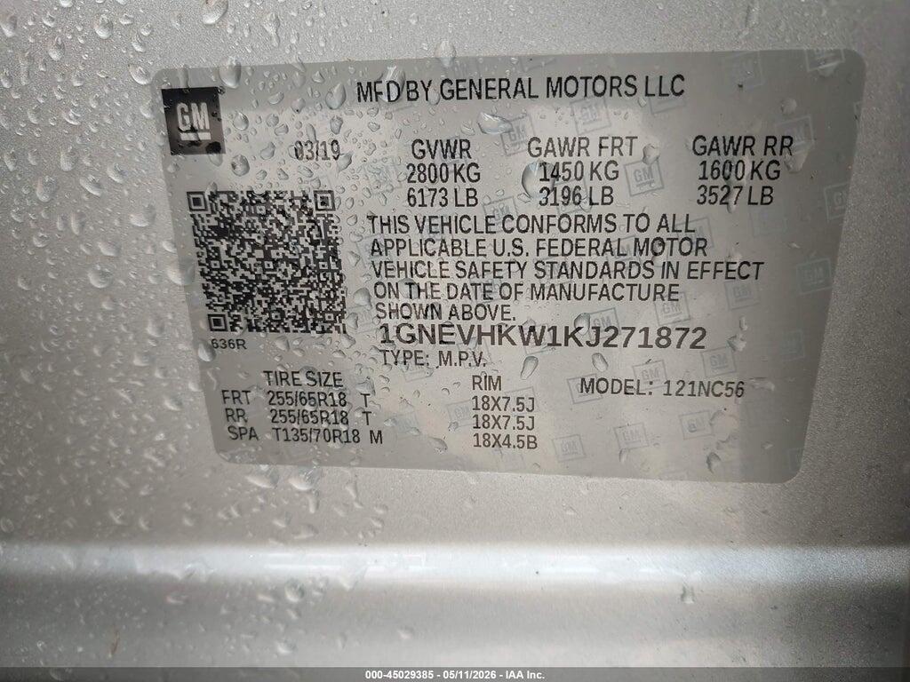 1GNEVHKW1KJ271872 2019 CHEVROLET TRAVERSE photo no. 9