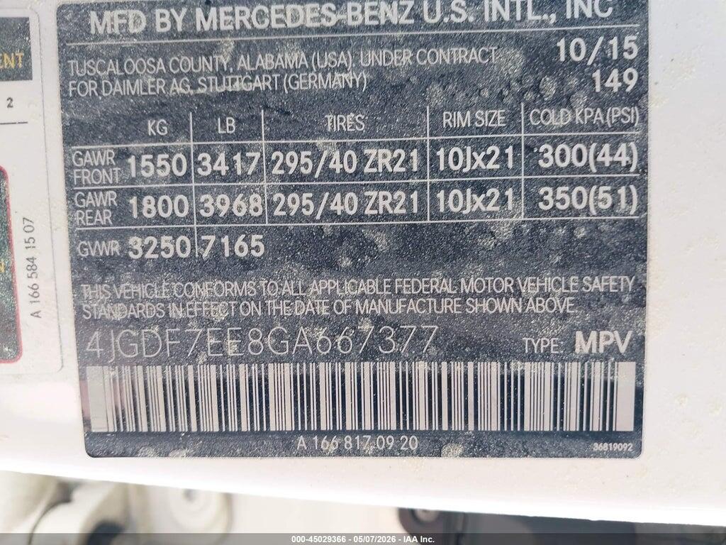 4JGDF7EE8GA667377 2016 MERCEDES-BENZ AMG GL 63 photo no. 9