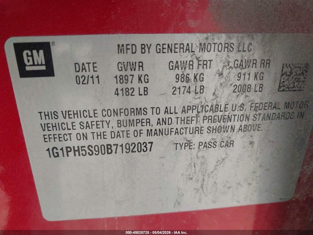 1G1PH5S90B7192037 2011 CHEVROLET CRUZE photo no. 9
