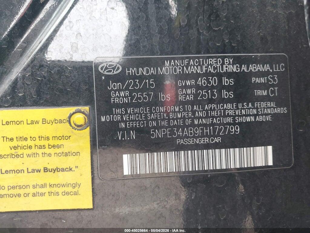 5NPE34AB9FH172799 2015 HYUNDAI SONATA photo no. 9
