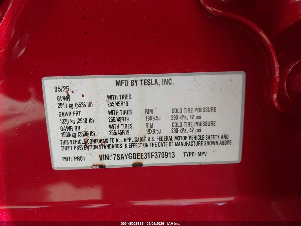 7SAYGDEE3TF370913 2026 TESLA MODEL Y photo no. 9