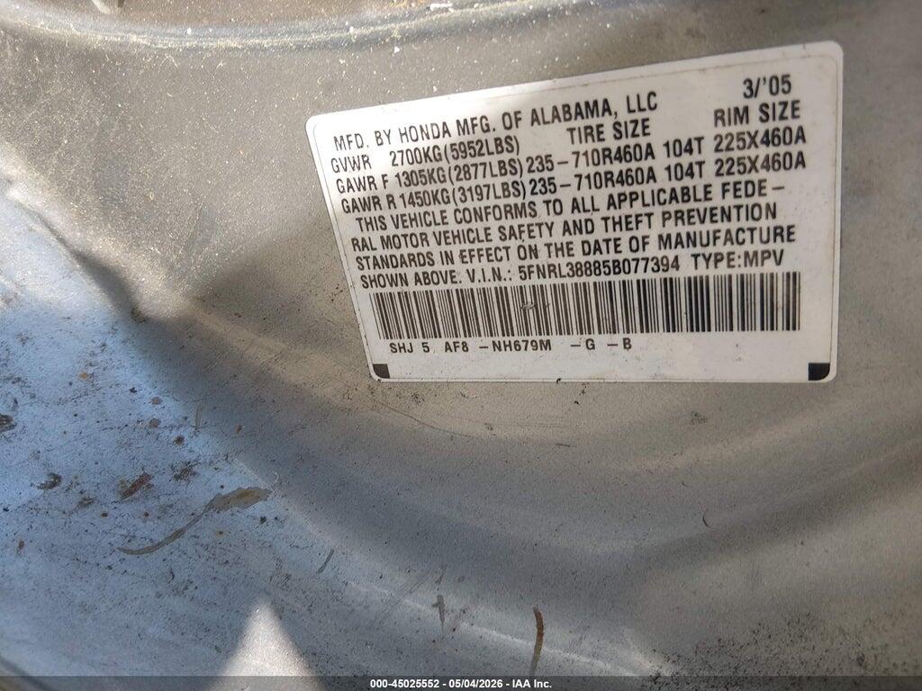 5FNRL38885B077394 2005 HONDA ODYSSEY photo no. 9