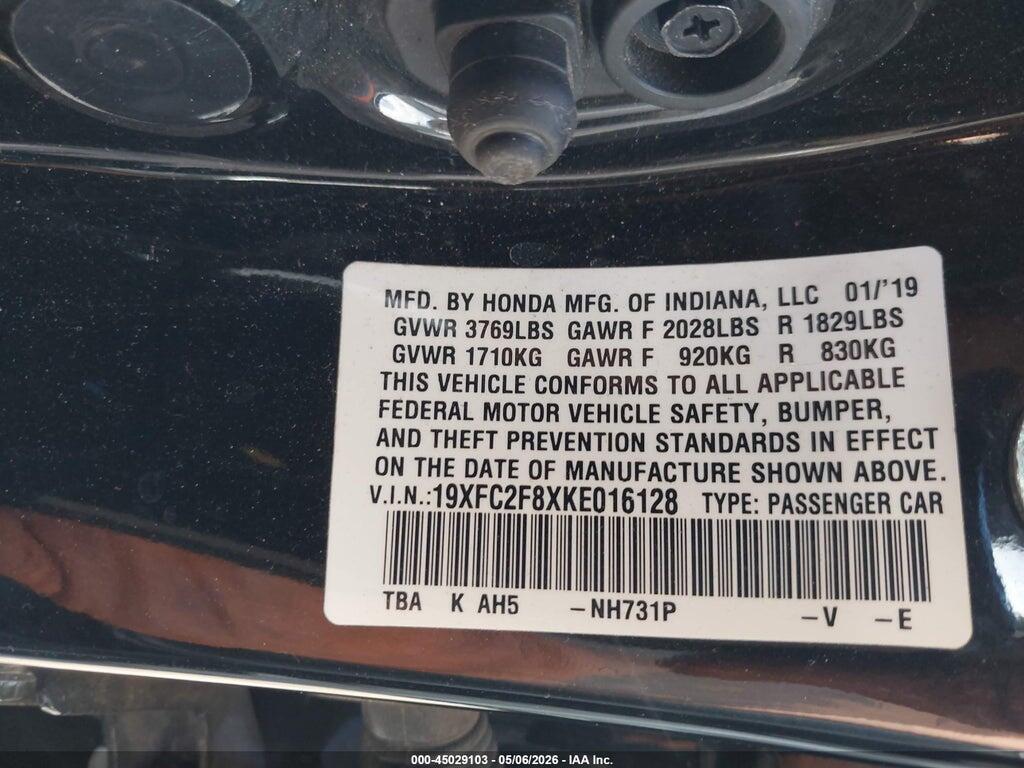 19XFC2F8XKE016128 2019 HONDA CIVIC photo no. 9