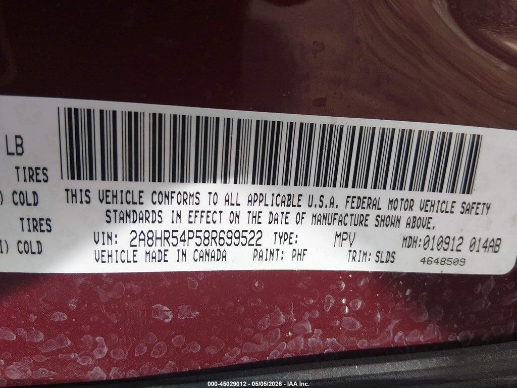 2A8HR54P58R699522 2008 CHRYSLER TOWN & COUNTRY photo no. 9