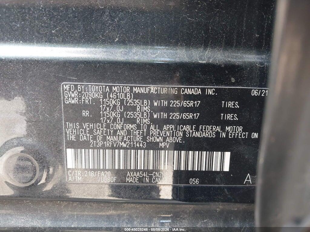 2T3P1RFV7MW211443 2021 TOYOTA RAV4 photo no. 9