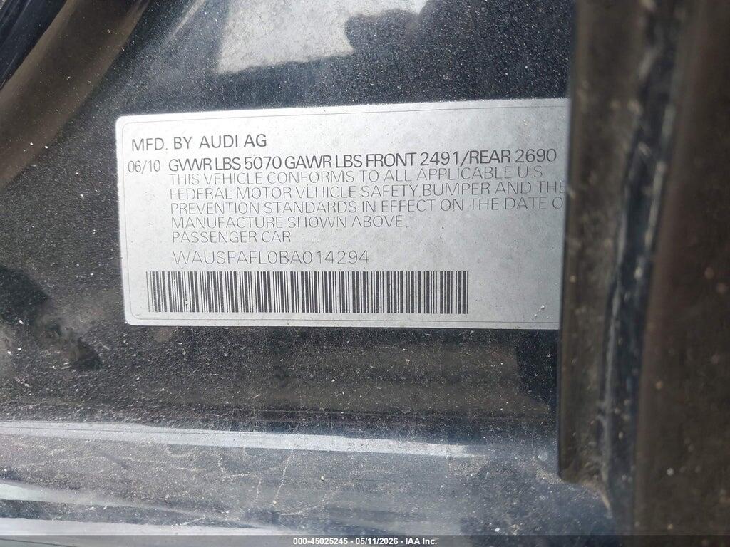 WAUSFAFL0BA014294 2011 AUDI A4 photo no. 9