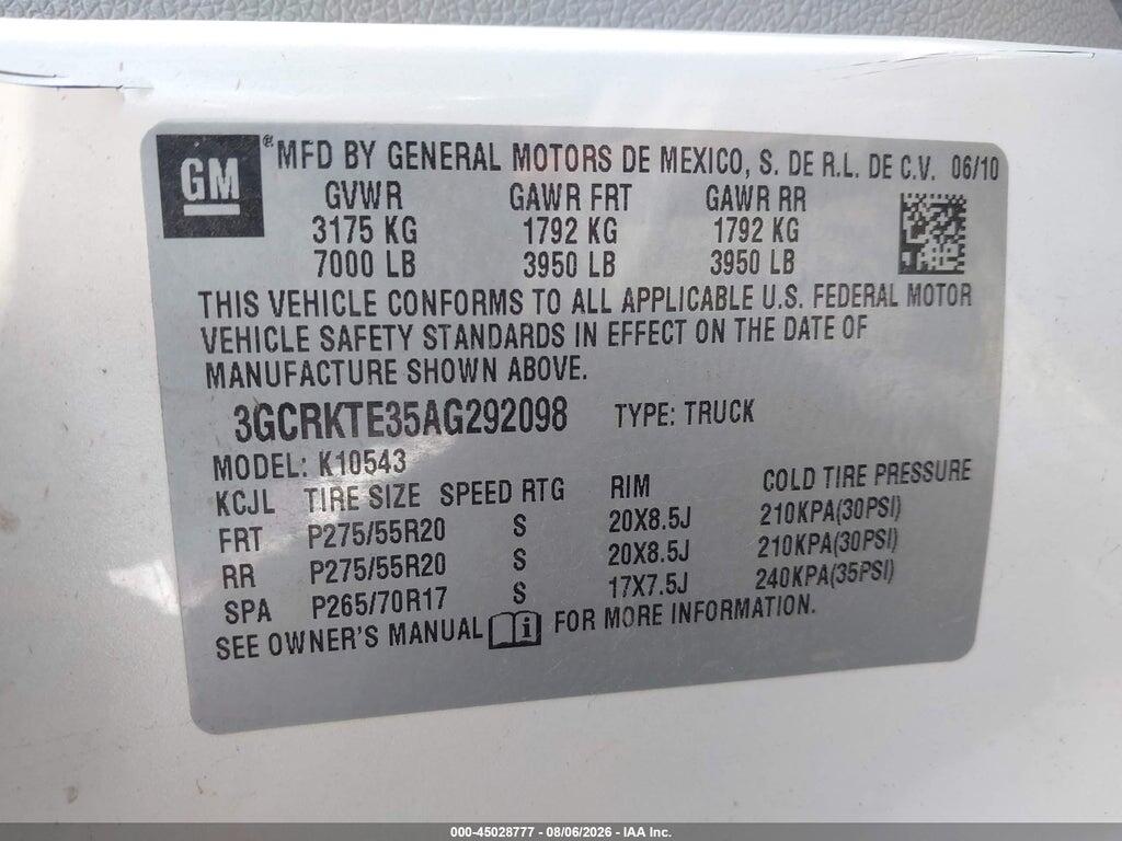3GCRKTE35AG292098 2010 CHEVROLET SILVERADO 1500 photo no. 9