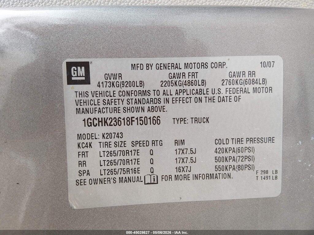 1GCHK23618F150166 2008 CHEVROLET SILVERADO 2500HD photo no. 9