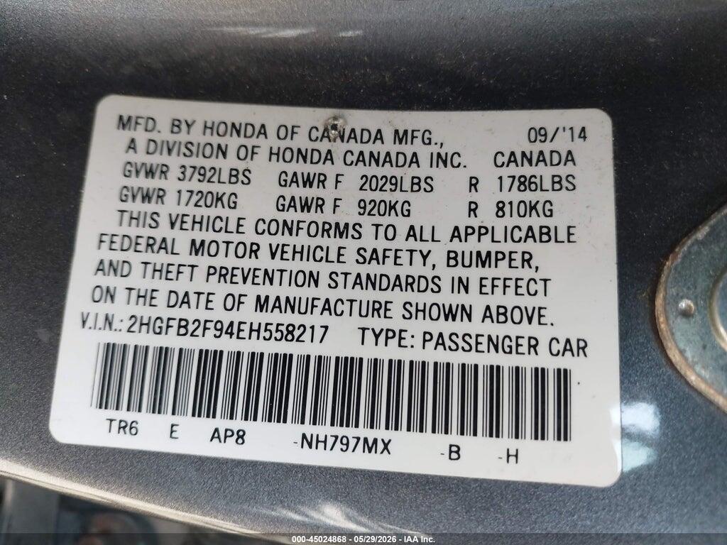 2HGFB2F94EH558217 2014 HONDA CIVIC photo no. 9