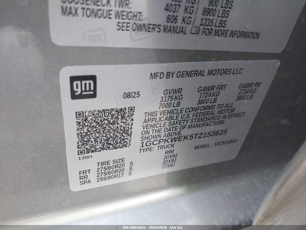 1GCPKWEK5TZ153625 2026 CHEVROLET SILVERADO 1500 photo no. 9