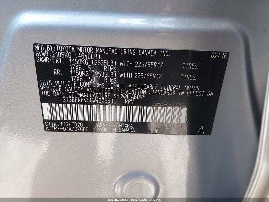 2T3BFREV5GW457960 2016 TOYOTA RAV4 photo no. 9