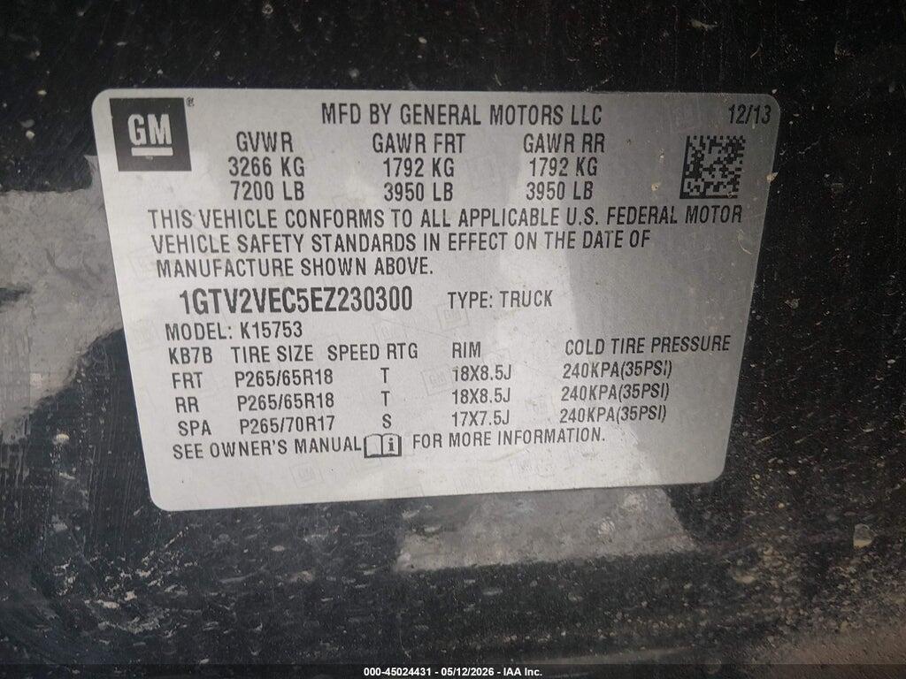 1GTV2VEC5EZ230300 2014 GMC SIERRA 1500 photo no. 9
