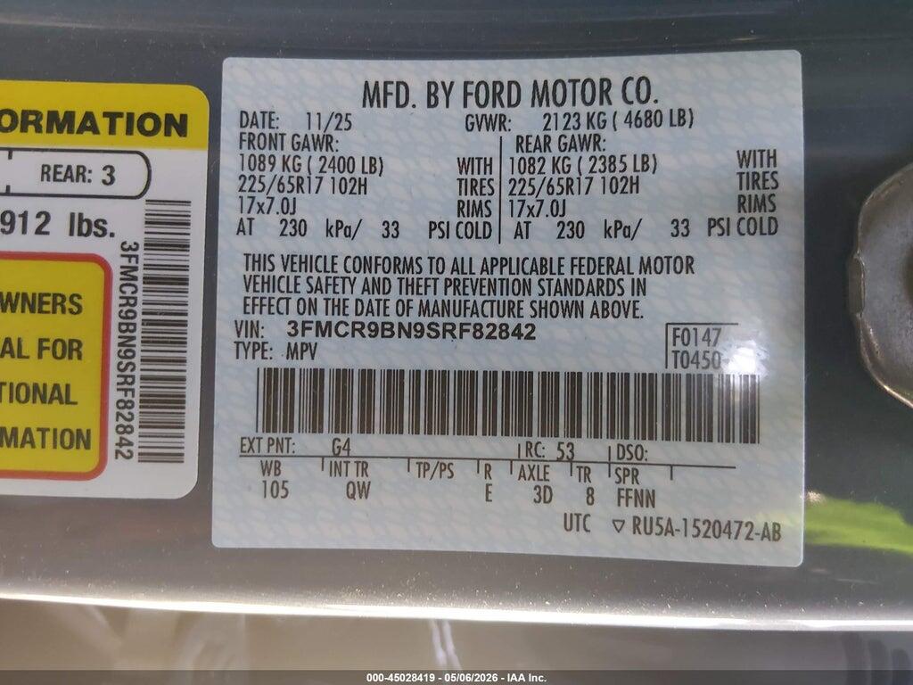 3FMCR9BN9SRF82842 2025 FORD BRONCO SPORT photo no. 9