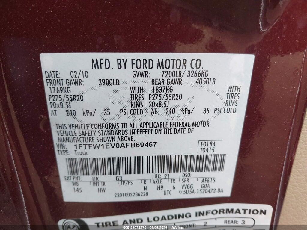 1FTFW1EV0AFB69467 2010 FORD F-150 photo no. 9