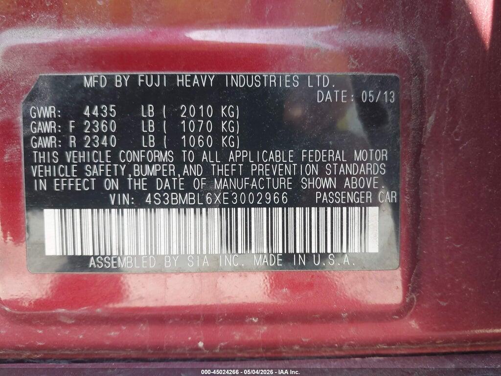 4S3BMBL6XE3002966 2014 SUBARU LEGACY photo no. 9