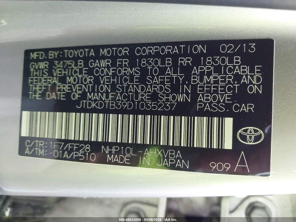 JTDKDTB39D1035237 2013 TOYOTA PRIUS C photo no. 9